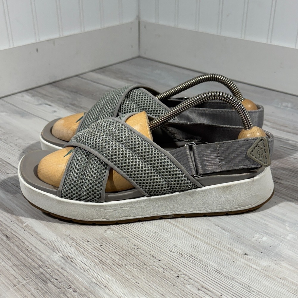 Ugg Nella Slingback Sandals Gray Mesh Strappy Criss Cross Wedge Womens US sz 7.5